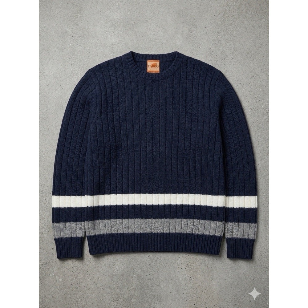 Fargo Clothing Co Shetland Wool Sweater Mens Large Blue Striped Crewneck Knit L